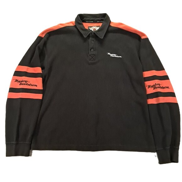 Harley Davidson Sweater Men 2XL XXL 1/4 Button Black Orange Colorblock Embroider - Picture 2 of 13